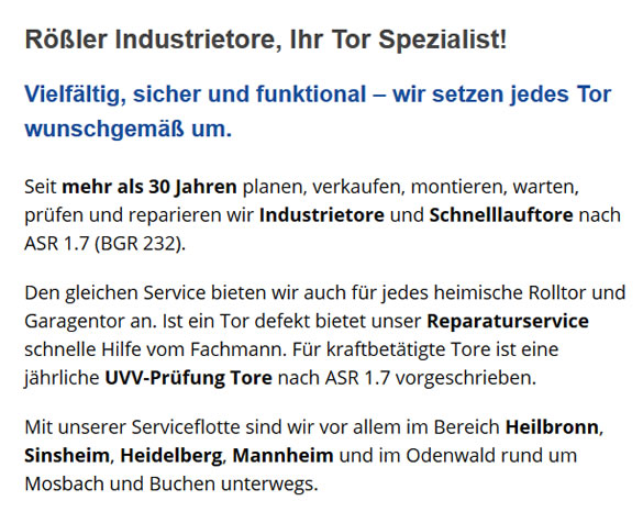 Torbau für 67112 Mutterstadt, Limburgerhof, Dannstadt-Schauernheim, Fußgönheim, Hochdorf-Assenheim, Ludwigshafen (Rhein), Rödersheim-Gronau oder Neuhofen, Schifferstadt, Maxdorf